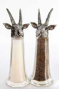 Antelope salt and pepper shaker set, handcrafted by German artist Thomas Leiblein. American pewter, made in the USA.