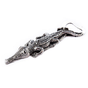 Beer bottle opener in the shape of an Alligator. American pewter