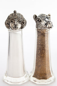 Pharaoh and Camel salt and pepper shaker set, handcrafted by German artist Thomas Leiblein. American pewter, made in the USA.